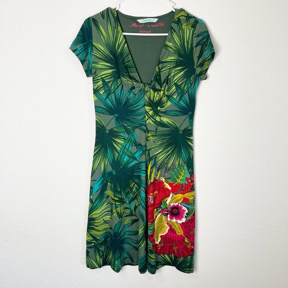 Desigual Maroni Knitted Short Sleeve Dress Midi Floral Small (ms) - Picture 2 of 8